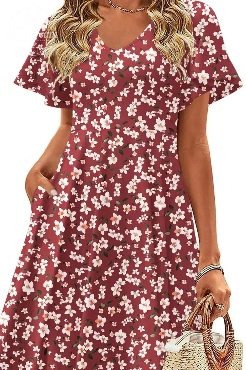 Womens Summer Dress Casual Swing Floral Ruffle Short Sleeve Sundresses Beach Mini A-Line Shift Dress