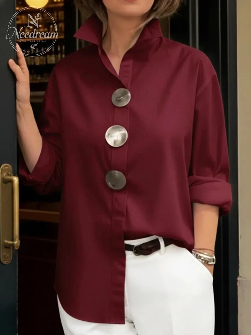 Elegant Stand-collar Metal Buttons Blouse