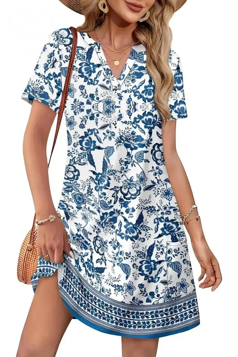 Casual Summer V Neck Wedding Guest Dress Short Sleeve Fashion Beach Vacation Clothes