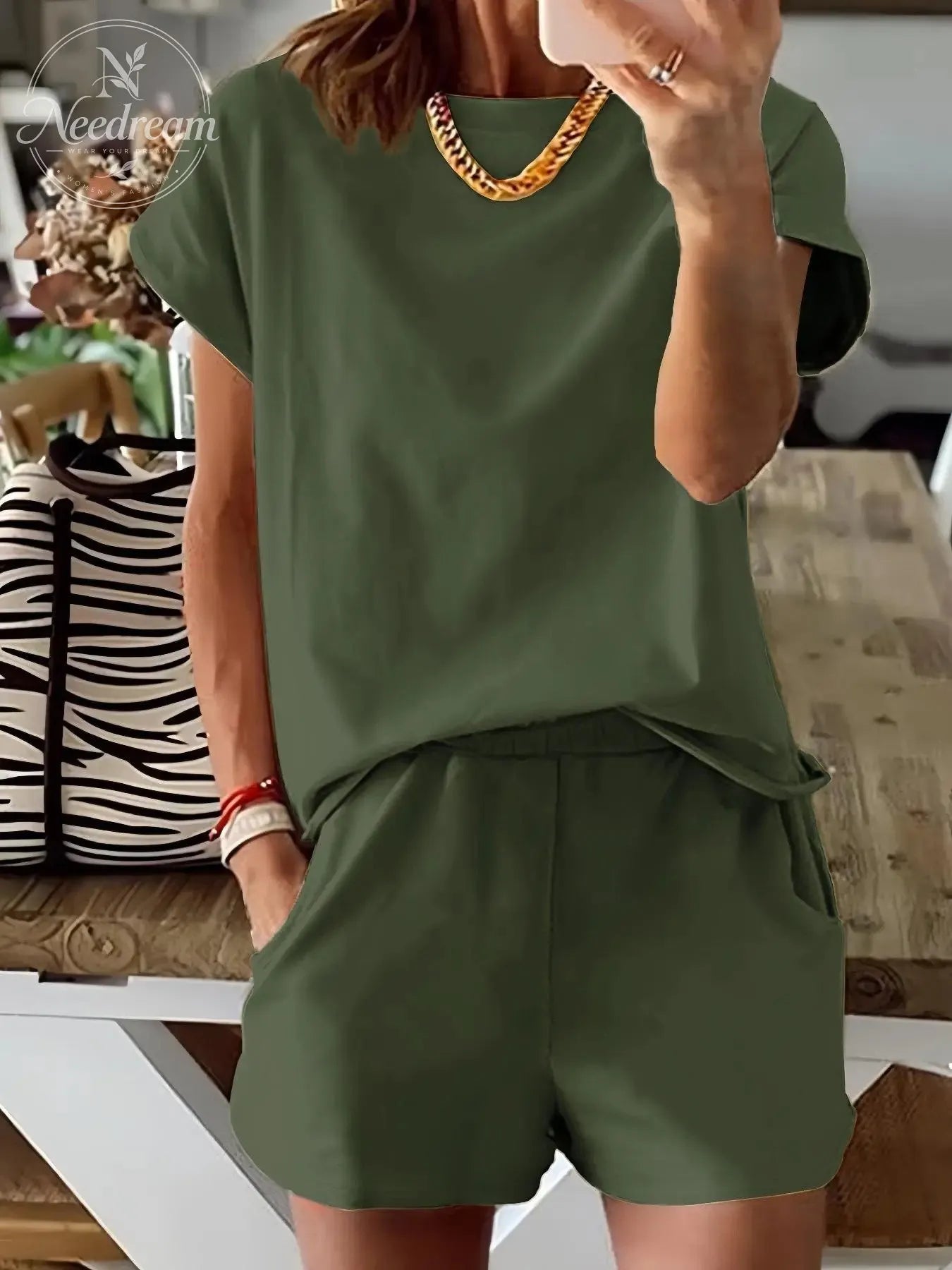 Women's Summer Short Sleeve Plain Set
