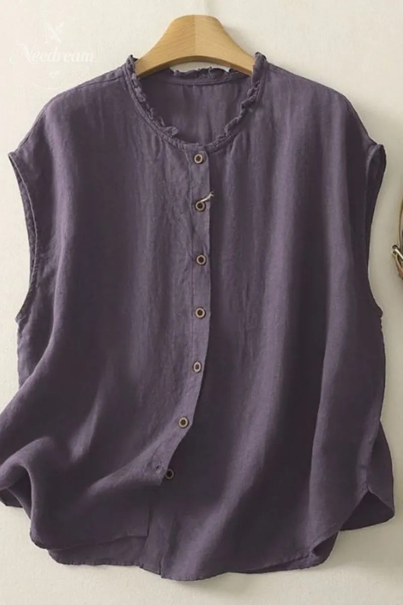 Cotton And Linen Lace Collar Button Cardigan Top