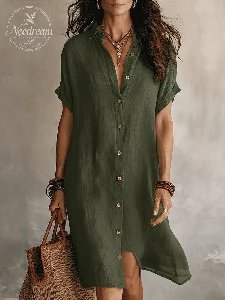 Modern Boho Effortless Black Linen Relaxed Midi Dress
