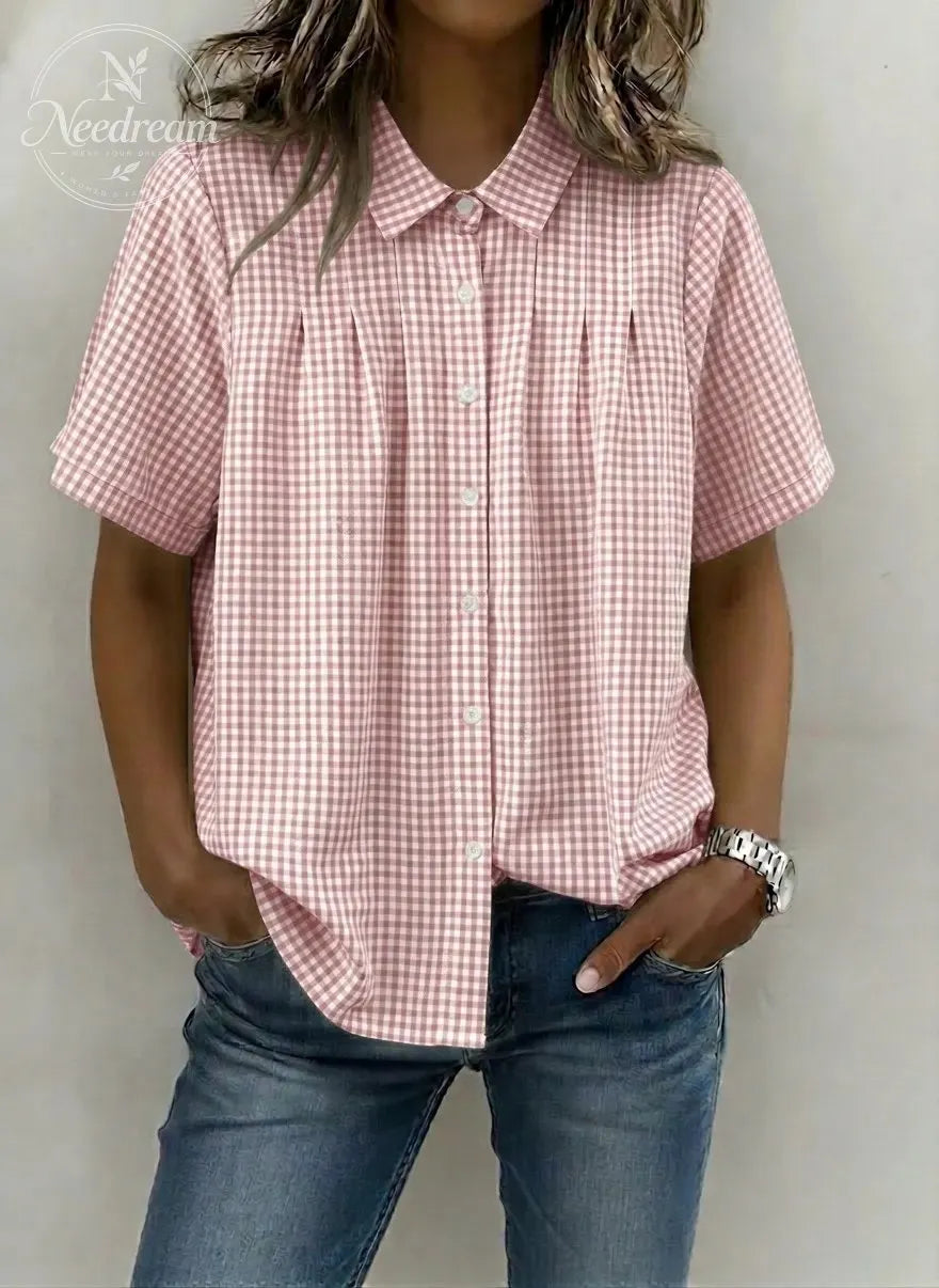 Women's Casual Gingham Checkered Shirt - Relaxed Fit Plaid Blouse