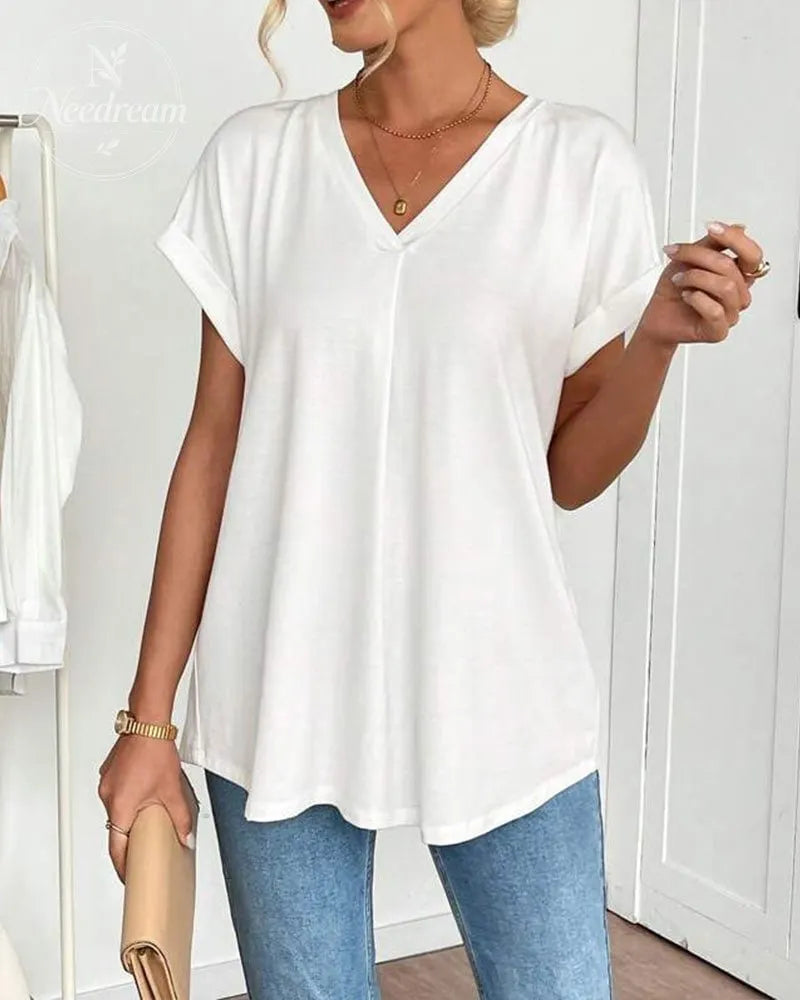 Flowy V-Neck Top With Pleats At The Back