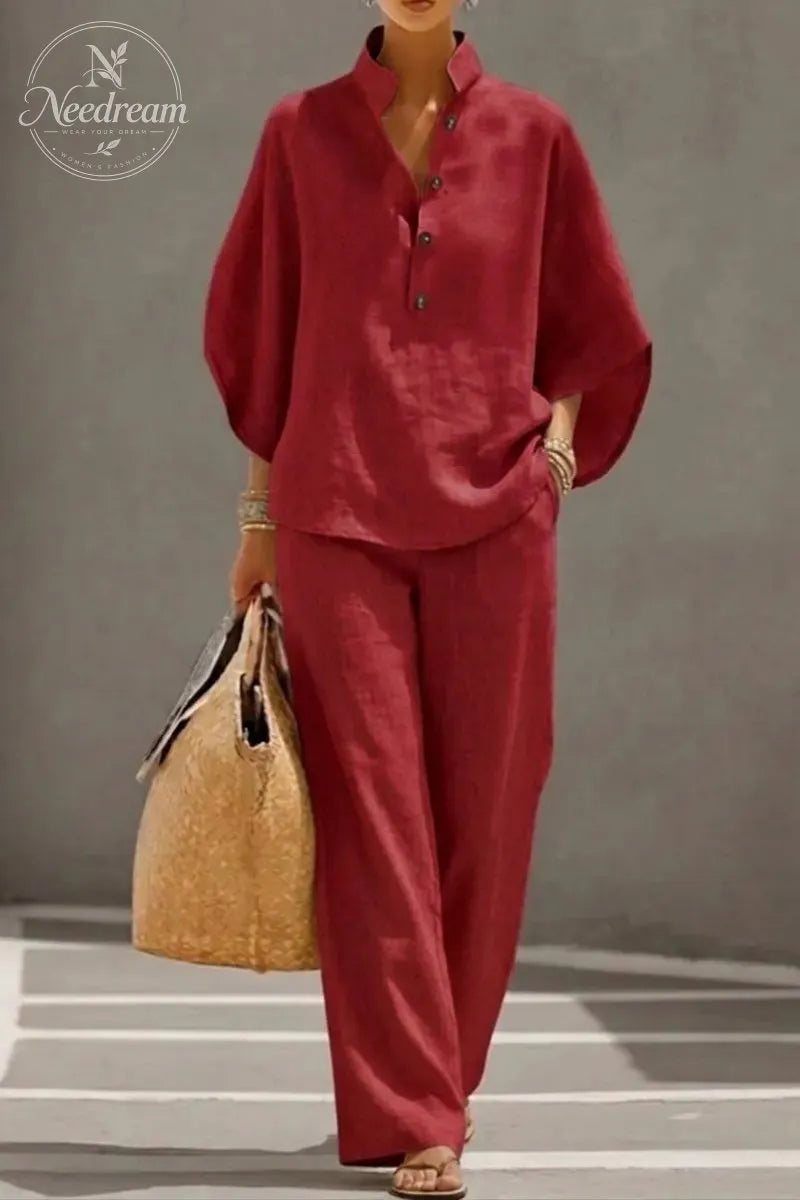 Women’s Batwing Sleeve Linen Cotton Two-Piece Set