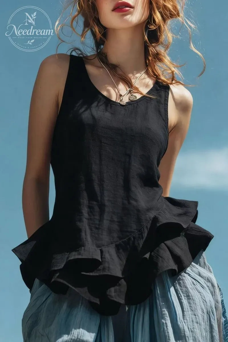 Women's Fashion Sleeveless Ruffled Hem Top