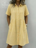 Today 49% off🔥Women’s Cotton Linen Gingham Button-Up Shirt Dress