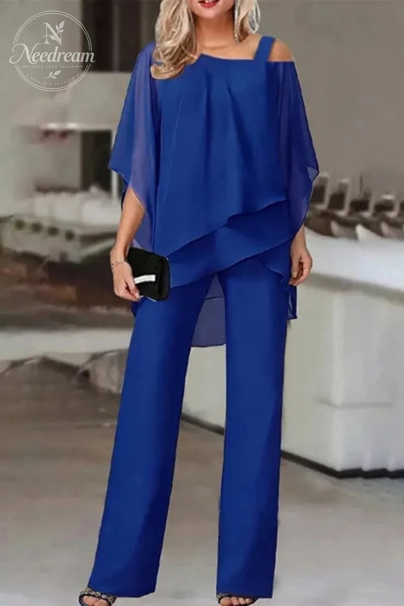 Elegant Layered Chiffon Top & Wide-Leg Pants Set