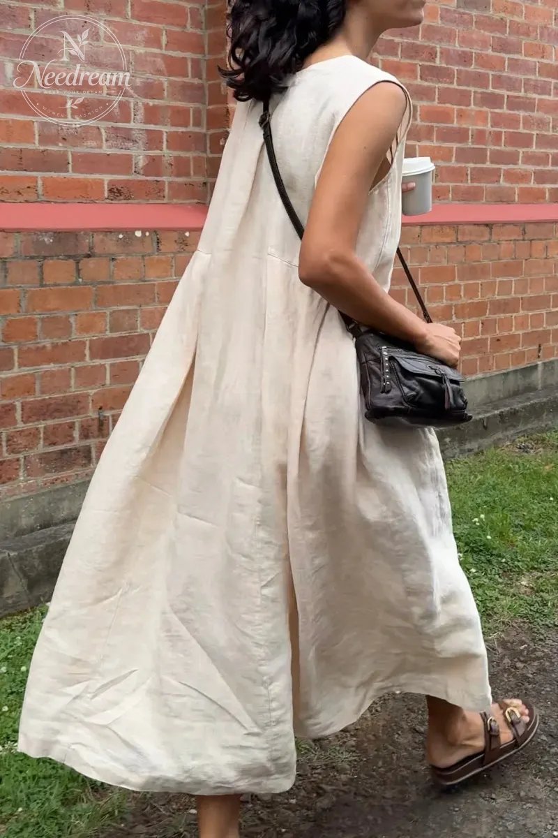 Through French Linen V-Neck Dress