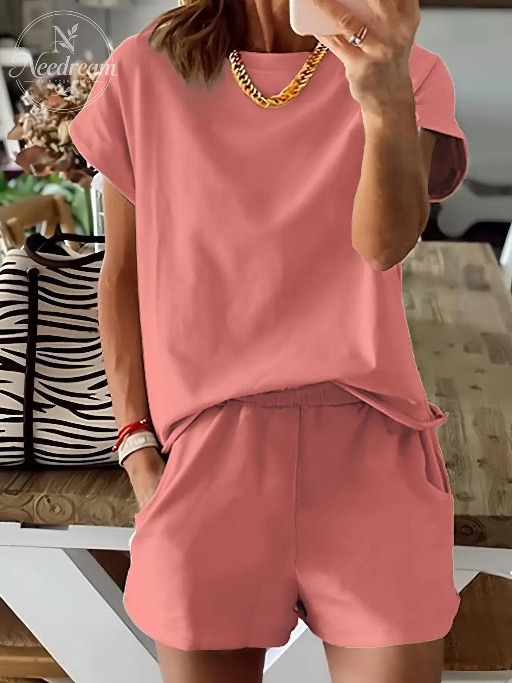 Women's Summer Short Sleeve Plain Set