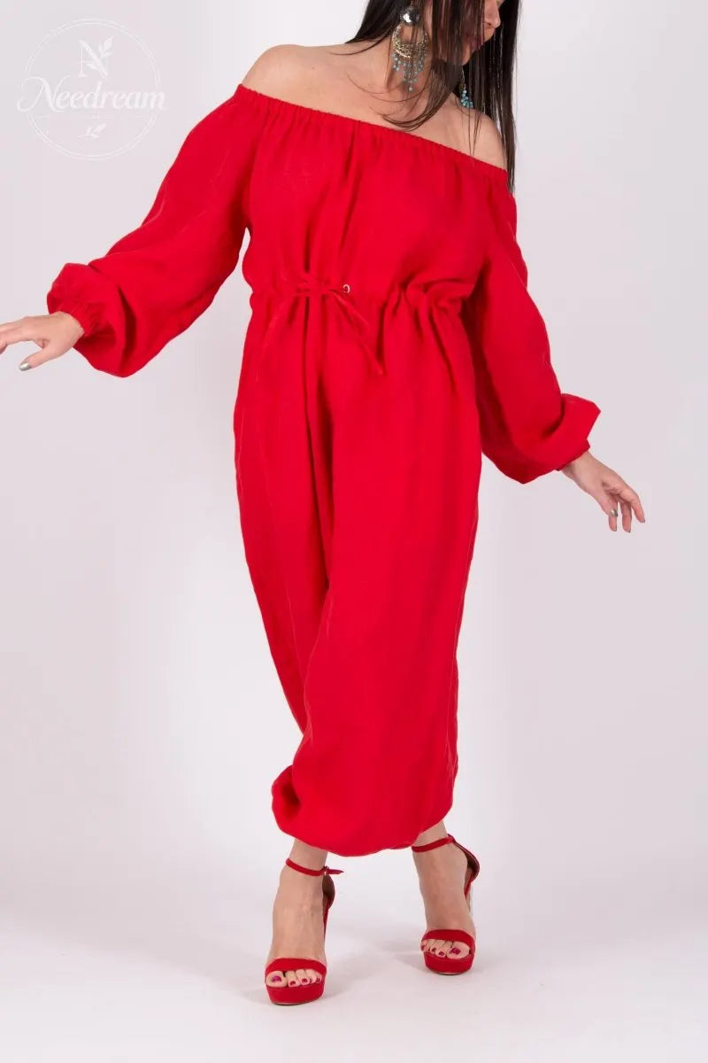 Off-Shoulder Linen Jumpsuit