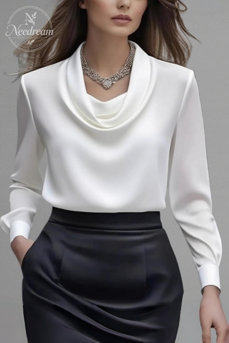 Women's Elegant Cowl Neck Long Sleeve Blouse