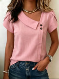 Women's Asymmetric Neckline Linen-Blend Blouse