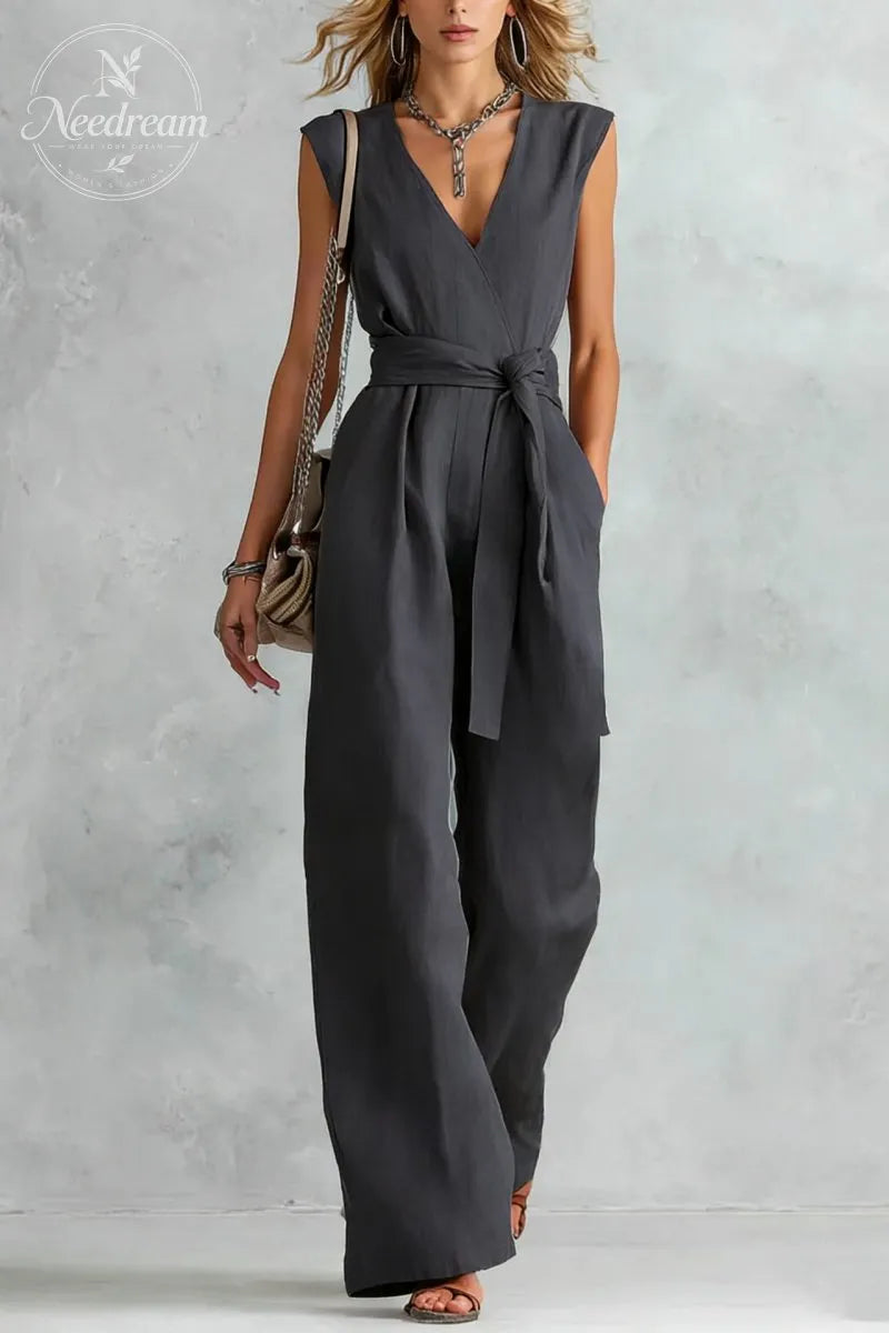 V-Neck Lace-Up Jumpsuit
