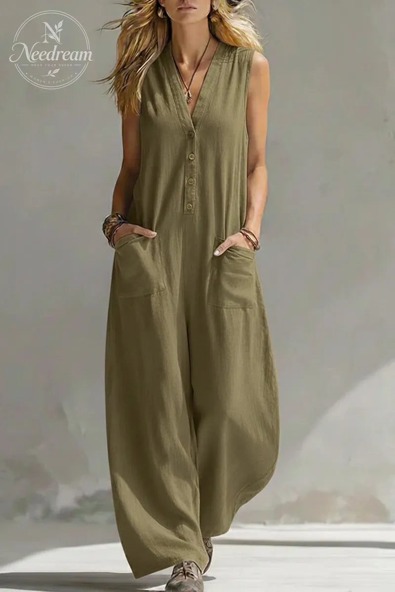 Women'S Sleeveless Wide-Leg Jumpsuit With Pockets