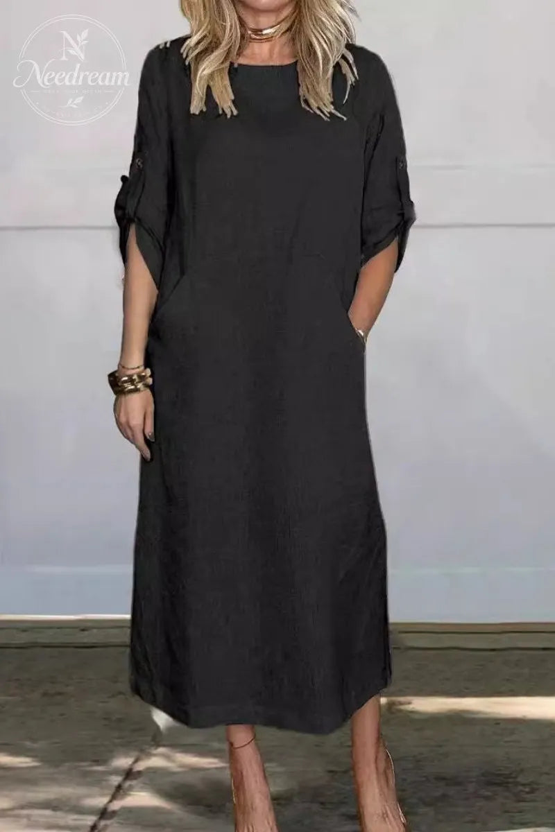 Linen Midi Dress With Pockets