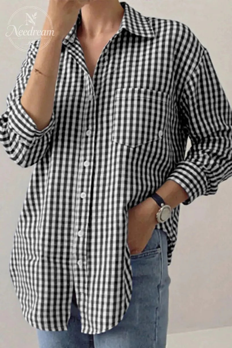 Women's Plain Button Front Drop Shoulder Shirt Blouse