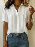 Clearance Sale🔥 Women's Lapel Short-sleeved Casual Loose Pleated Cotton And Linen Shirt