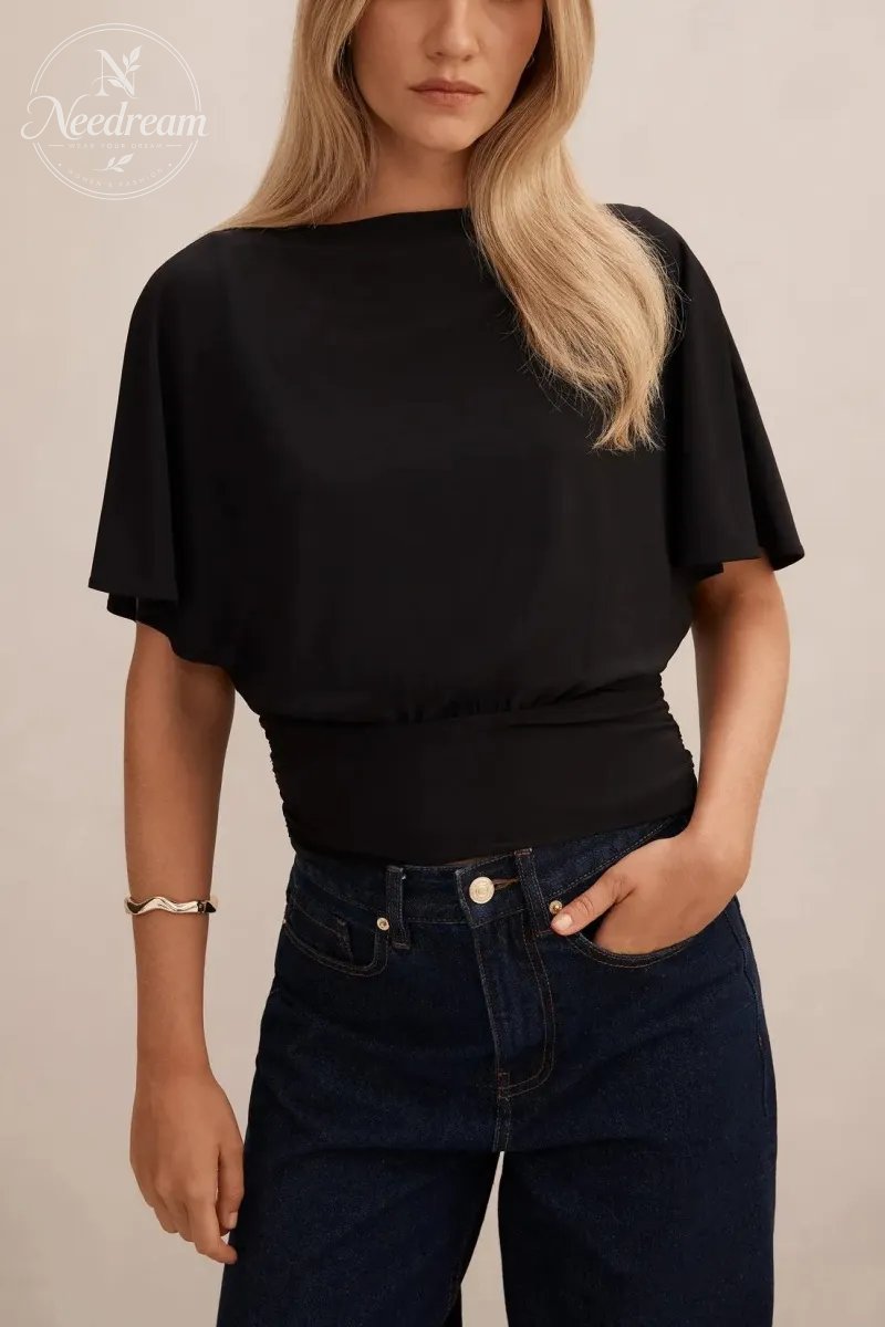 Cinched Flutter Sleeve Top
