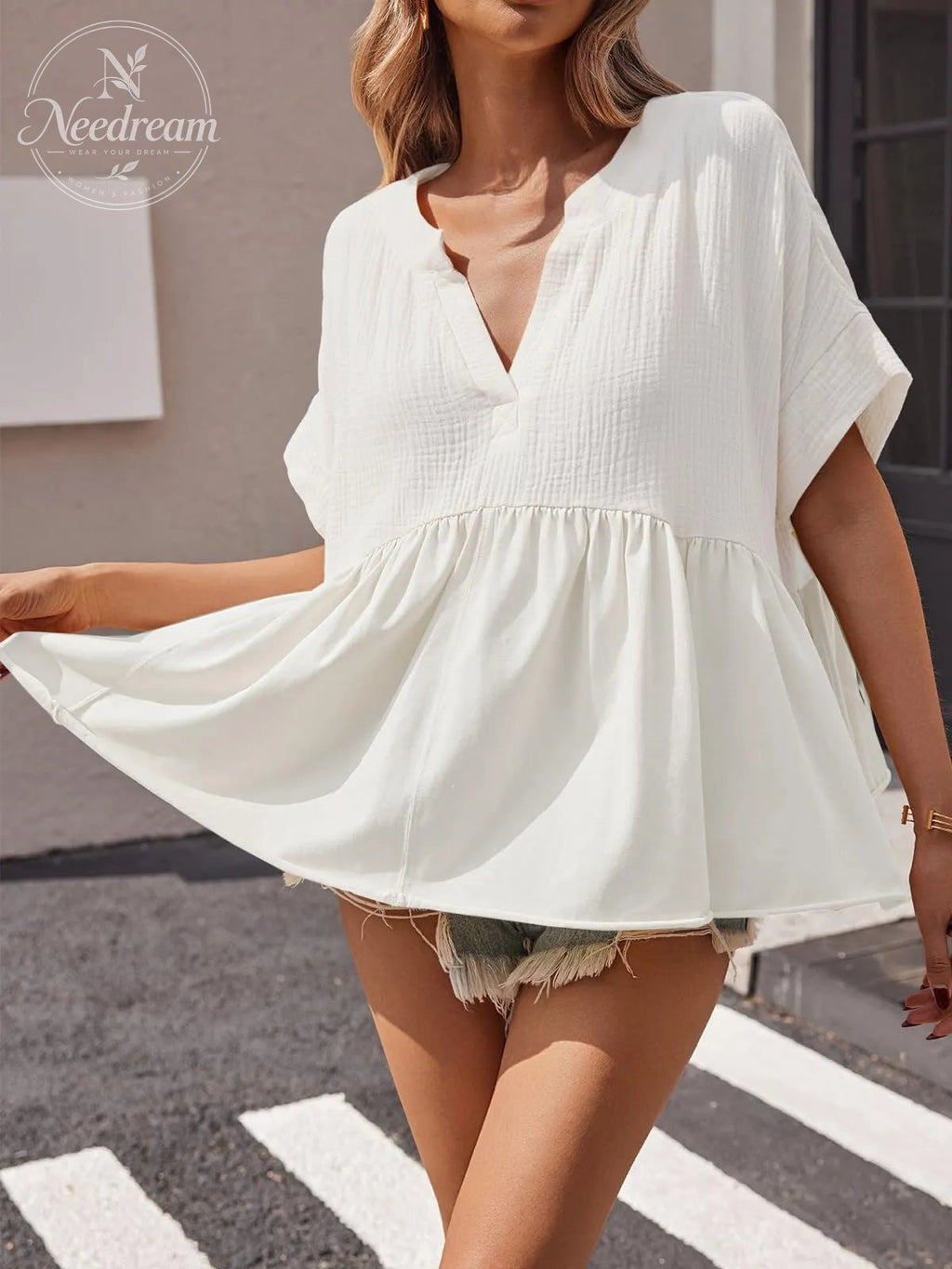 Summer Short-Sleeved Ruffled Babydoll Top