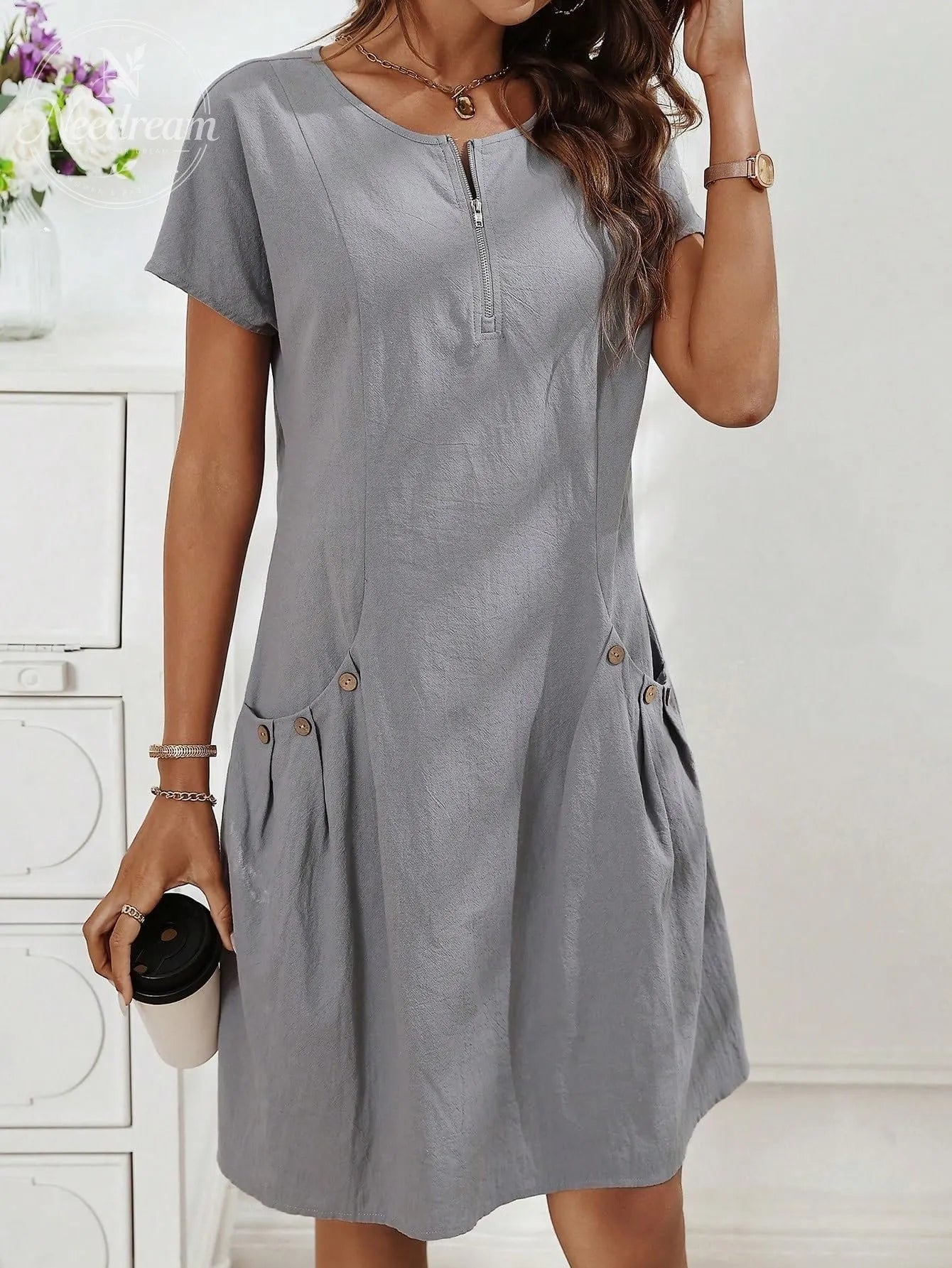 Cotton Linen Zipper Dress