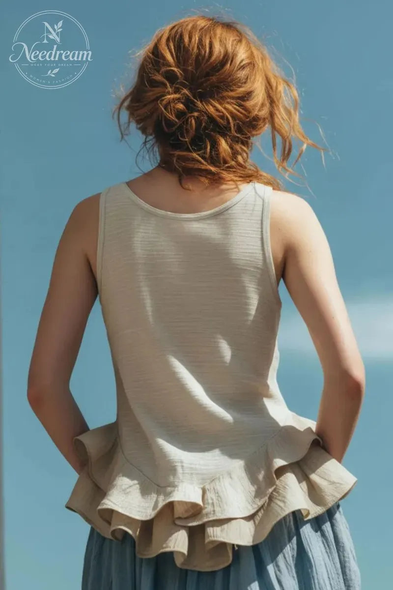 Women's Fashion Sleeveless Ruffled Hem Top