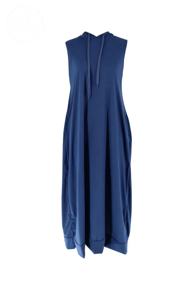 Women's Plain Drawstring Hooded Tank Dress, Casual Basic Pocket Sleeveless Dress