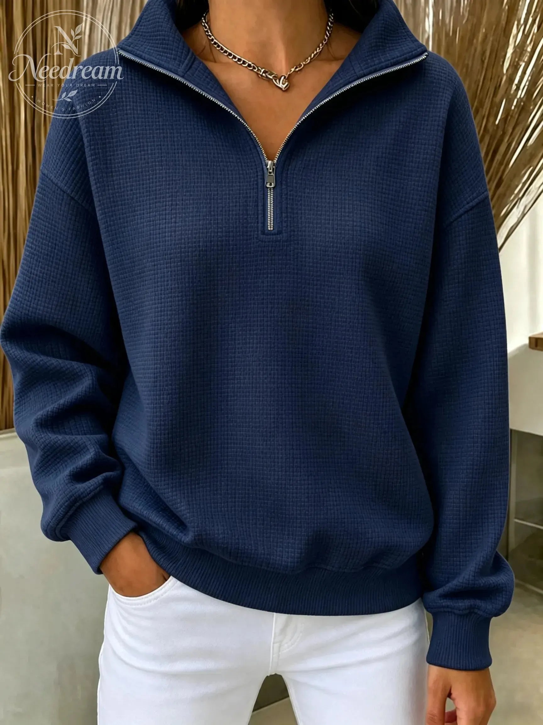 Women's Waffle Knit Quarter-Zip Sweatshirt