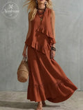 Women'S Sleeveless Round Neck Solid Color Cotton And Linen Dress