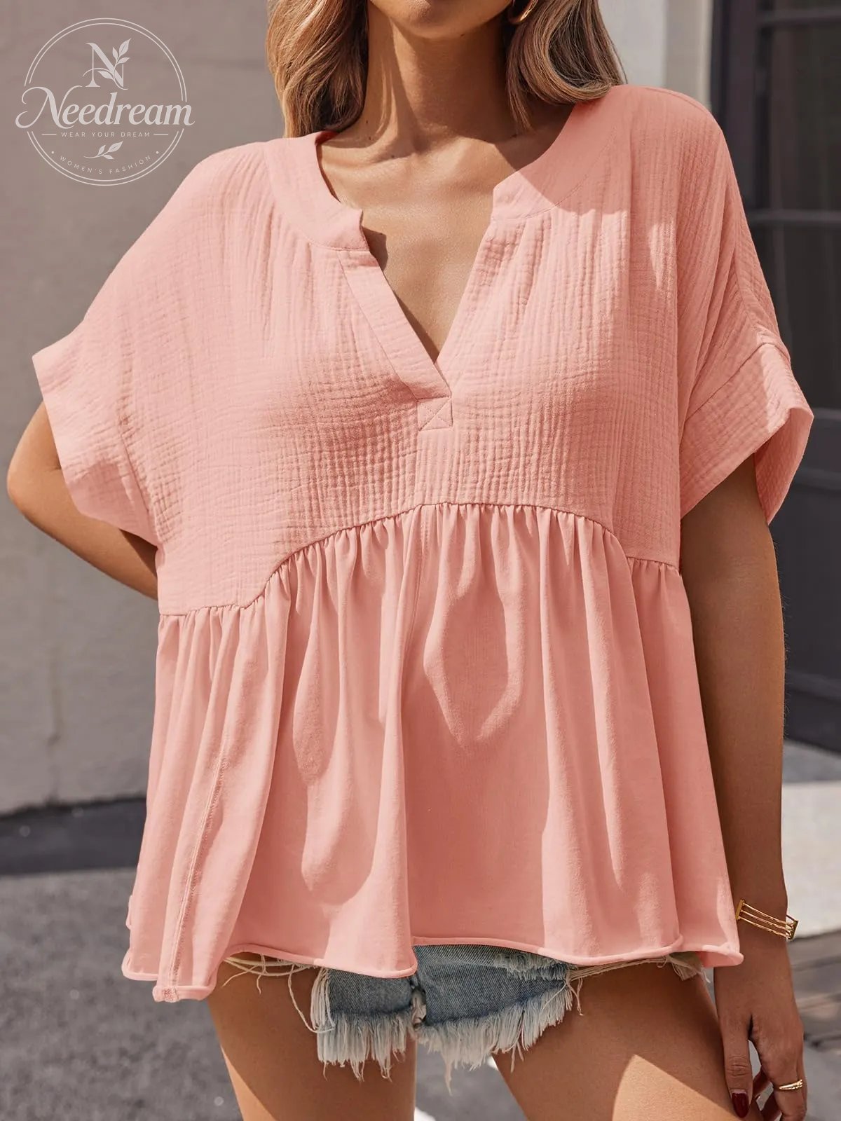 Summer Short-Sleeved Ruffled Babydoll Top