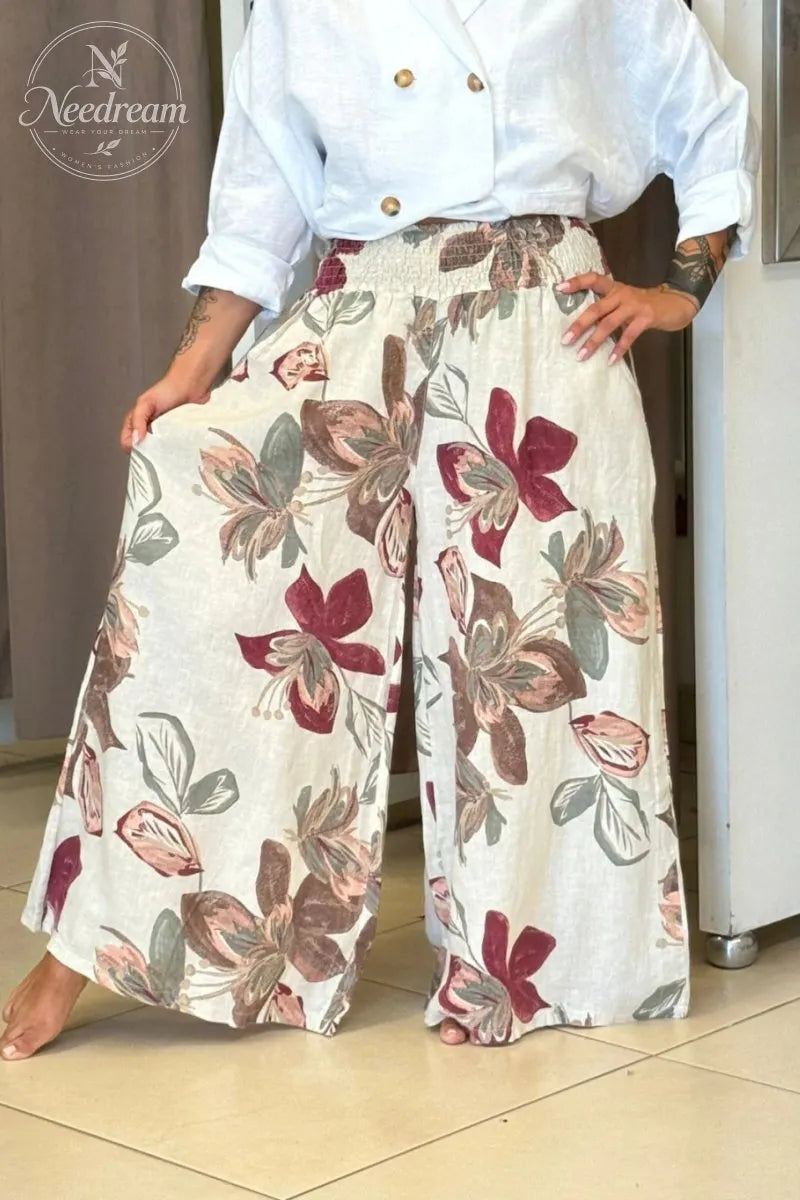 Bulgarian Printed Linen Wide-leg Pants