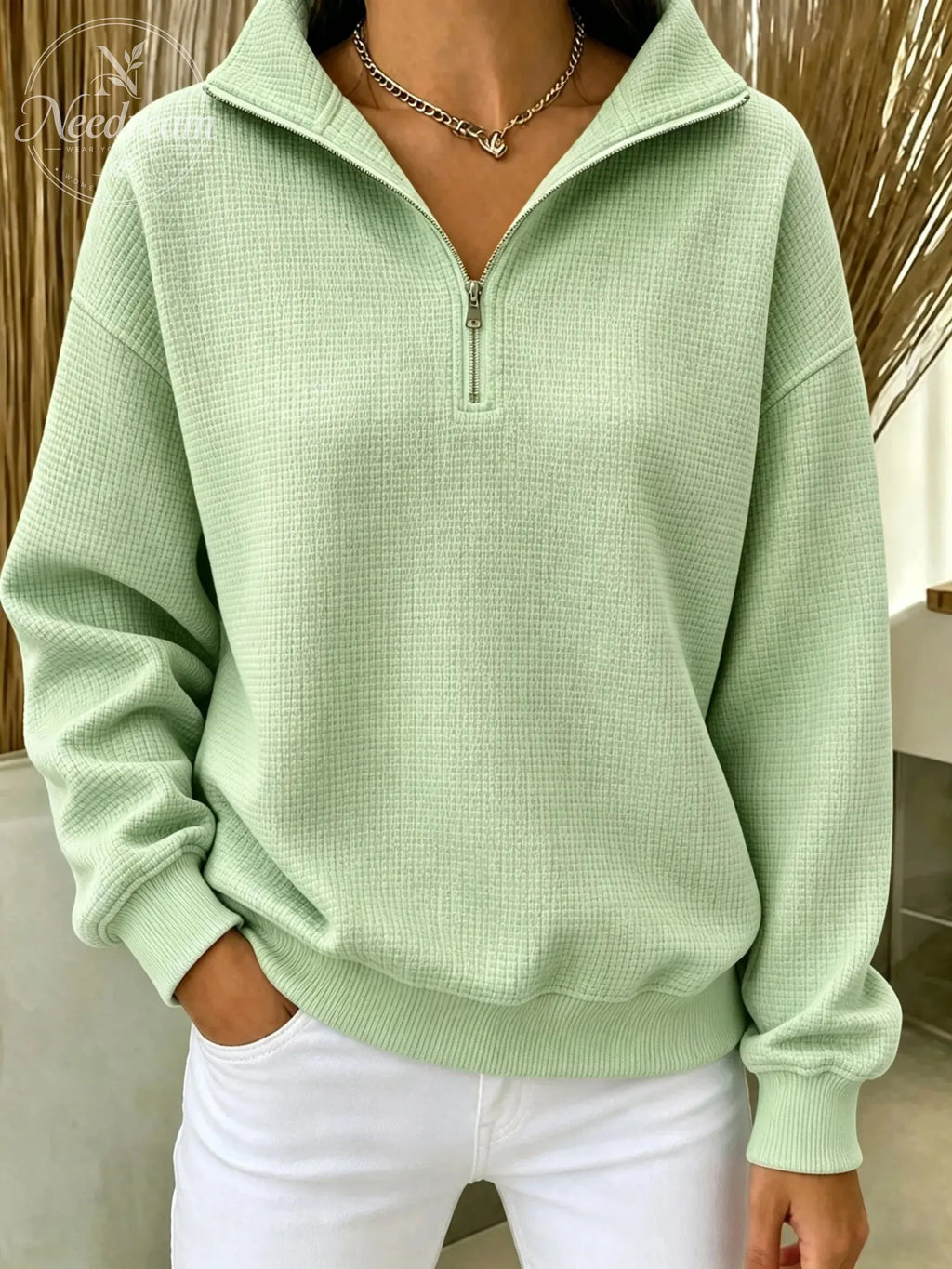 Women's Waffle Knit Quarter-Zip Sweatshirt