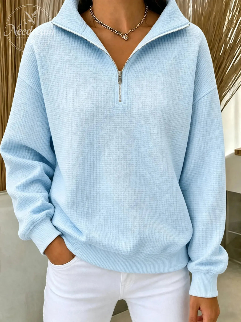 Women's Waffle Knit Quarter-Zip Sweatshirt