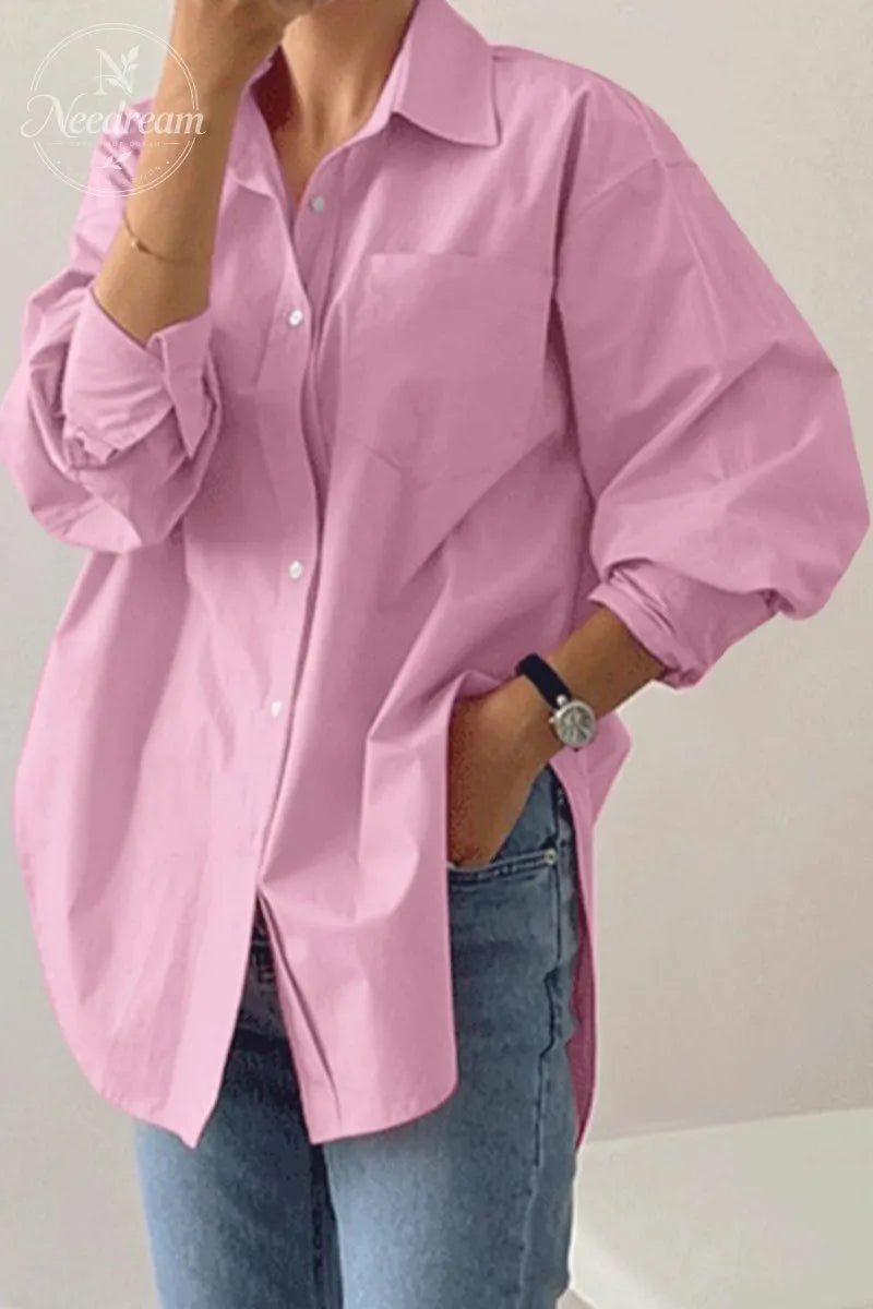 Women's Plain Button Front Drop Shoulder Shirt Blouse