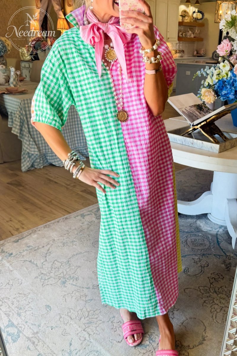 Multi Gingham Midi Dress