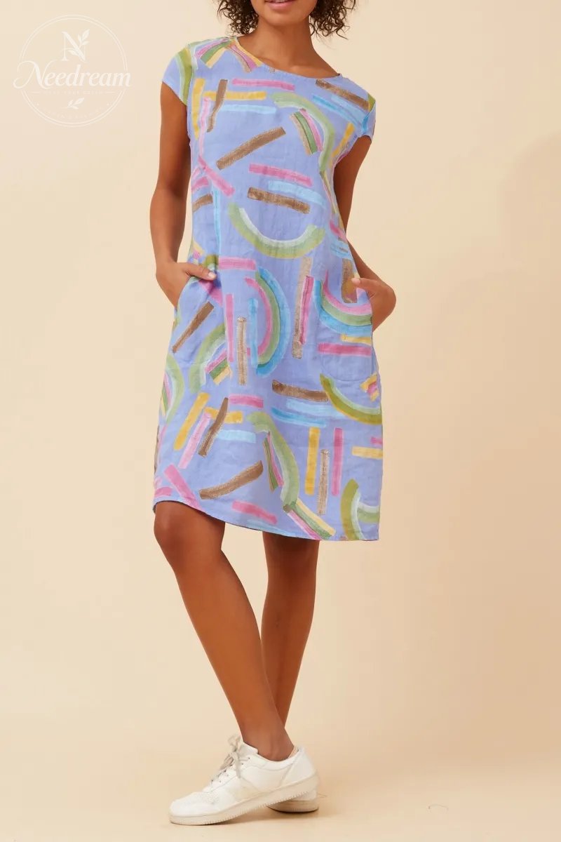Sisley Abstract Print Linen Dress
