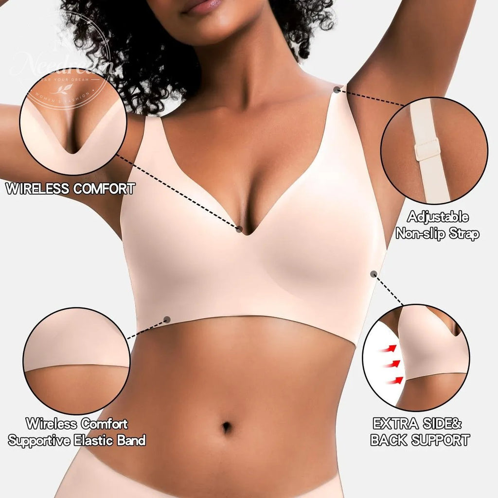 Womens Comfortable Wireless Bras Push Up Bralettes Seamless Tshirts Bras Deep V Everyday Bras