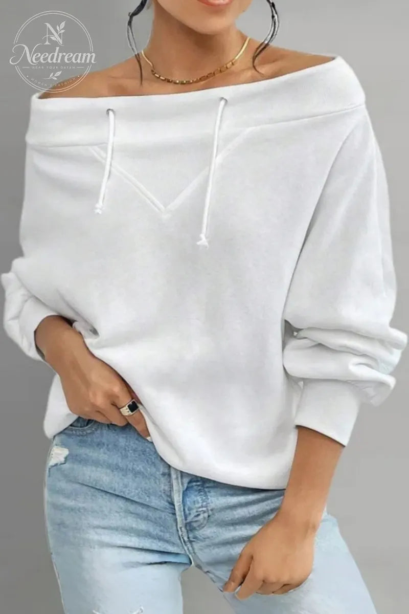 Women's Casual Off Shoulder Drawstring Batwing Sleeve Sweatshirt