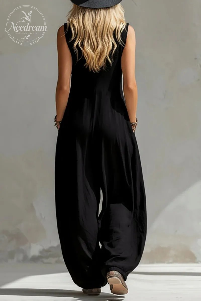 Women'S Sleeveless Wide-Leg Jumpsuit With Pockets