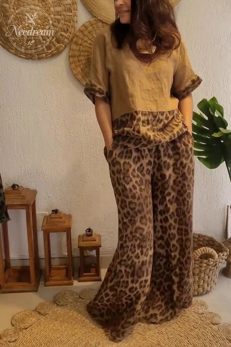 Women's Linen Cotton Leopard Print Suit