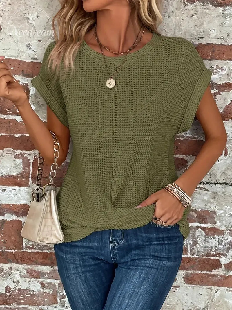 Women's Elegant Crew-Neck Short Twisted-Hem Top