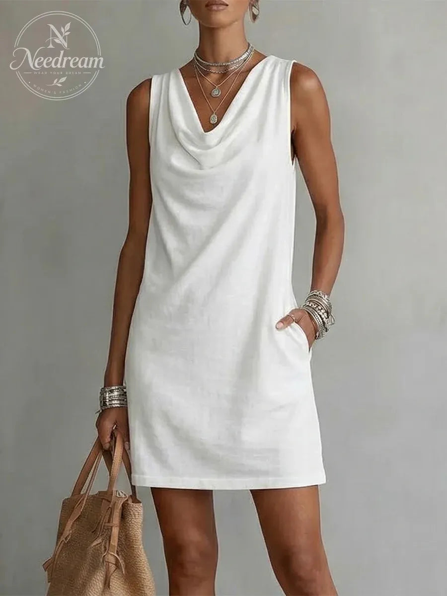 Women's Draped-neck Sleeveless Cotton Dress