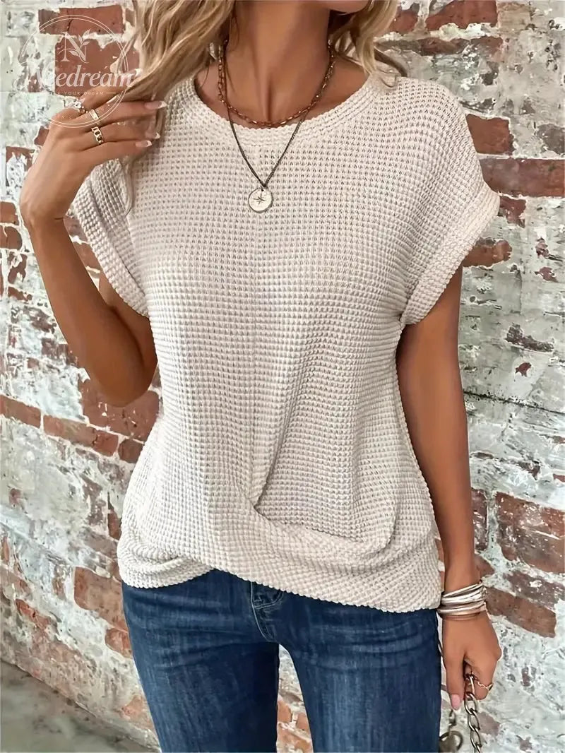 Women's Elegant Crew-Neck Short Twisted-Hem Top