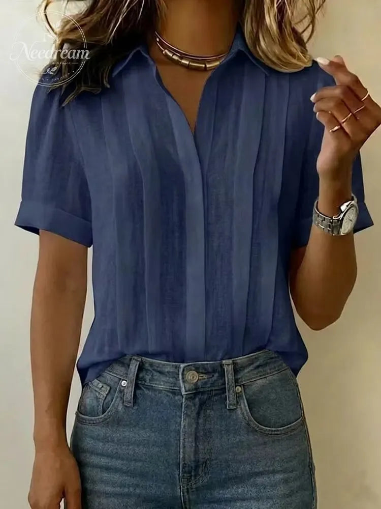 Clearance Sale🔥 Women's Lapel Short-sleeved Casual Loose Pleated Cotton And Linen Shirt
