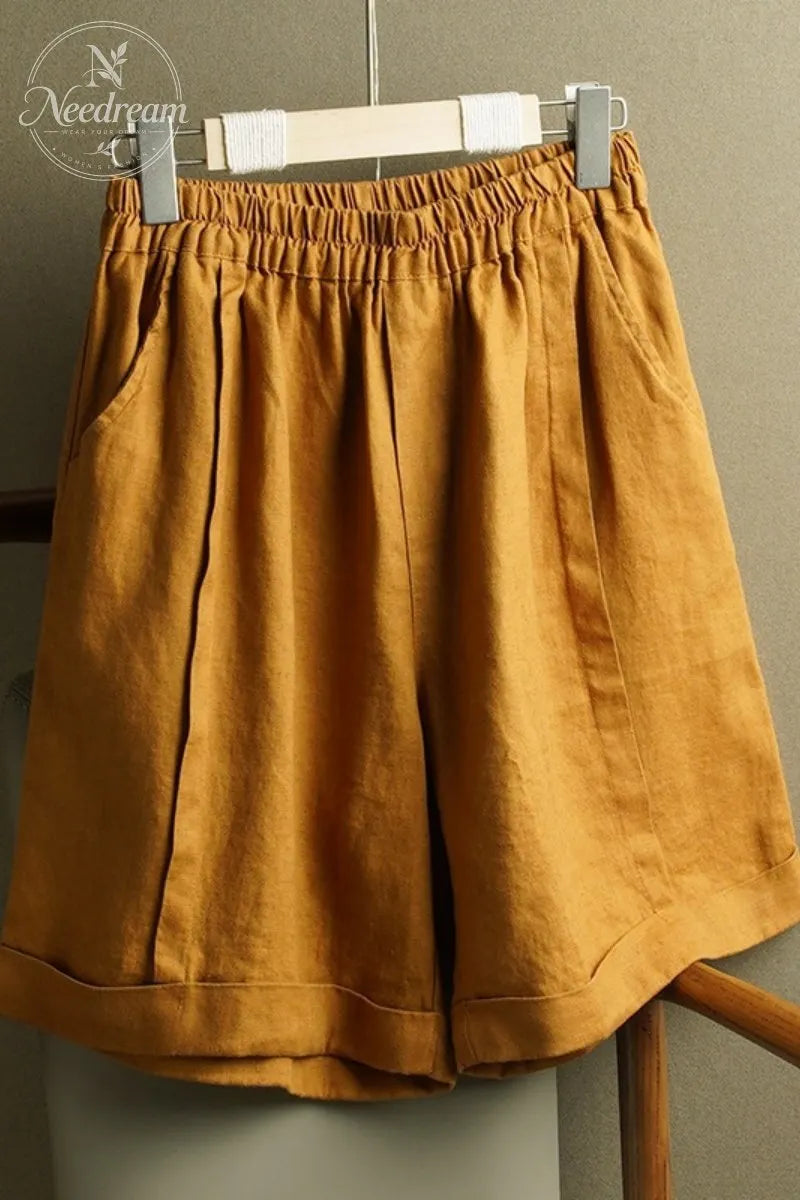 High-Waisted, Straight-Leg Cotton And Linen Shorts