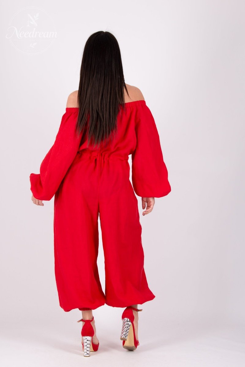 Off-Shoulder Linen Jumpsuit