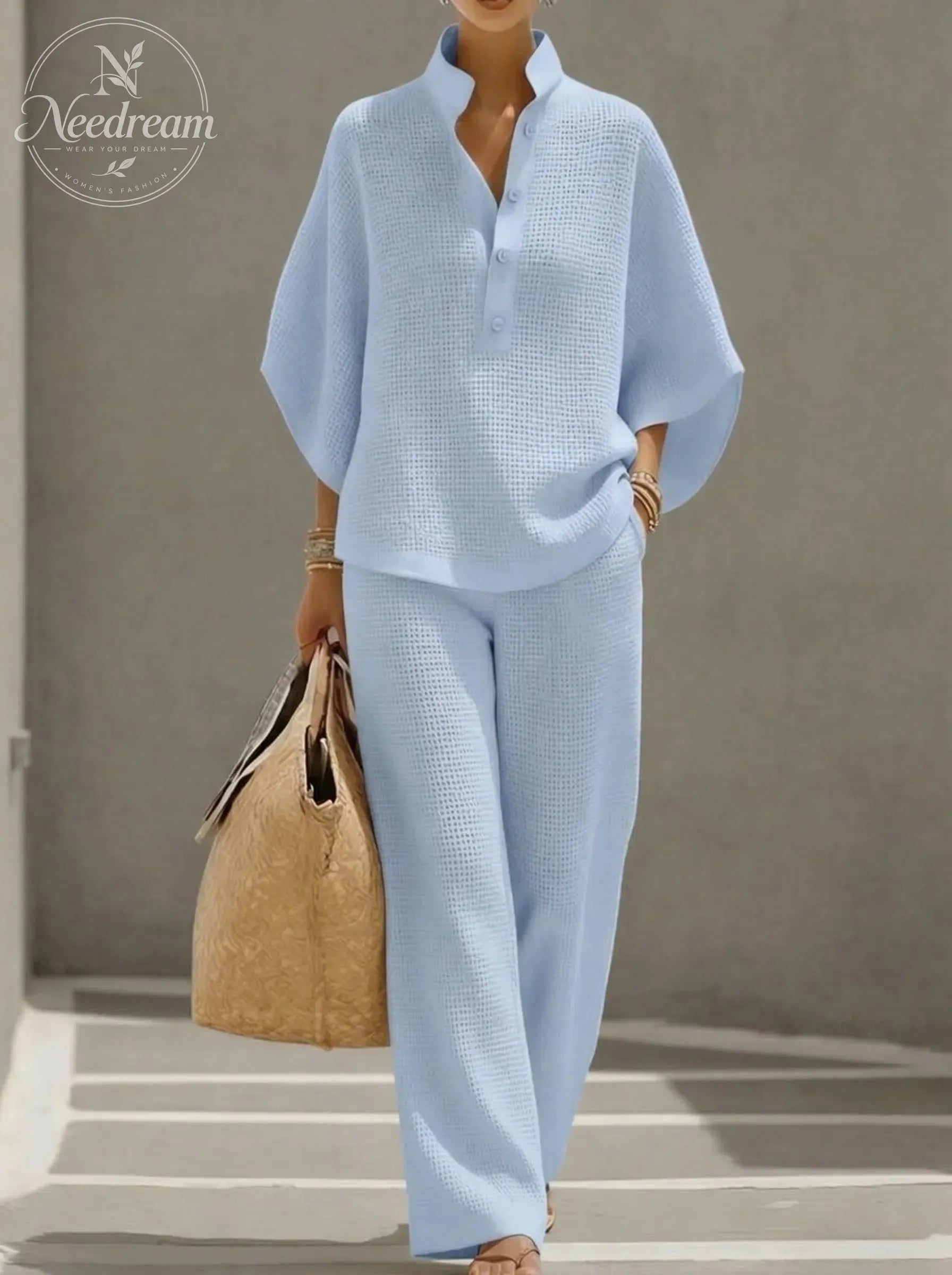 Plus Size Friendly Women's Waffle Two-Piece Set