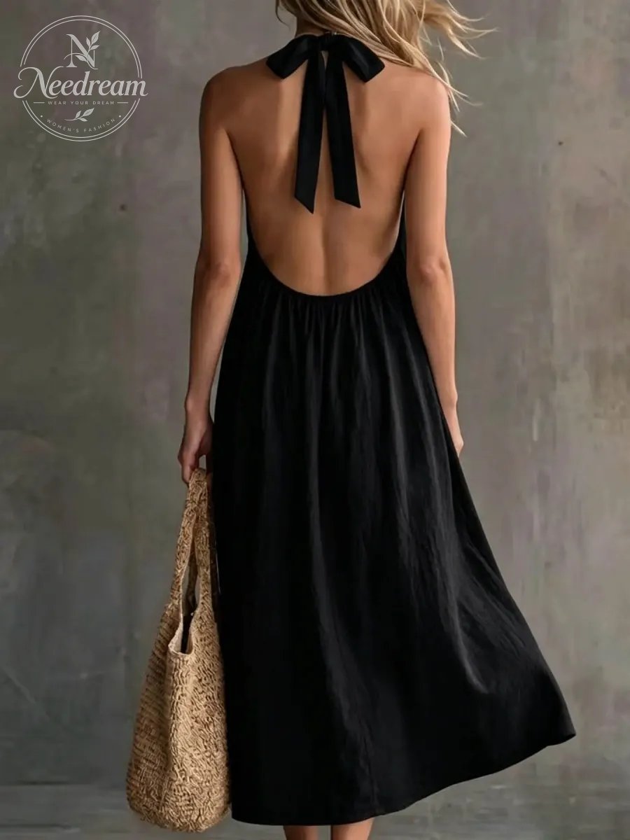 Women'S Fashion Halter V-Neck Dress