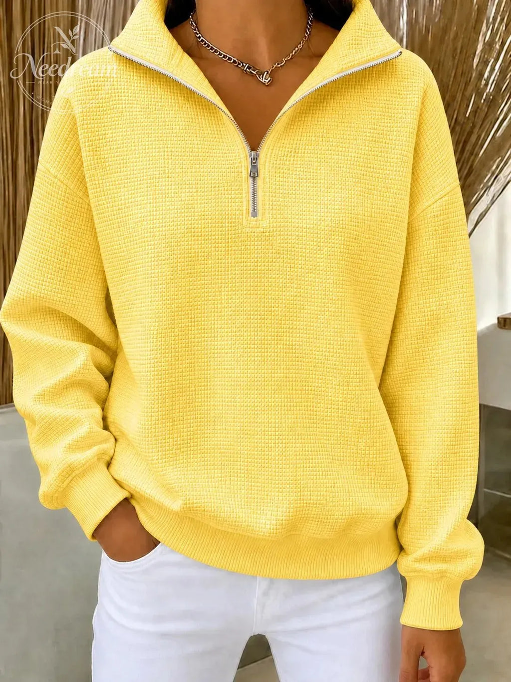 Women's Waffle Knit Quarter-Zip Sweatshirt