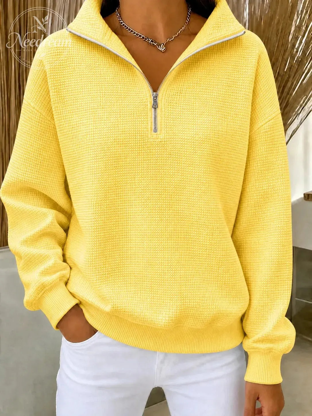 Women's Waffle Knit Quarter-Zip Sweatshirt